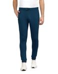 Indigo Blue Stretchable Solid Slim fit Cotton Joggers for Men with Zip Pockets,Elasticated Waistband and Drawstring L