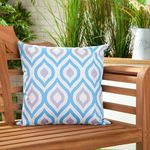 Shopisfy Pack of 2 Outdoor Water Resistant Filled 18" Scatter Cushion for Garden Furniture, Geometric Blue/Grey Design