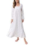 Soft Nightgowns for Women Knit Cotton Victorian Long Sleeves Ladies Full Length Nightdress with Pokckets (Lilac Rose, M)