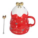 GOWENIC Christmas Coffee Mug, Coffee Ceramic Mug Funny Christmas Tea Cup Milk Mug with Lid Spoon, 500ml Large Capacity, for Friends Home Holiday (Red)