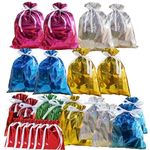 24 Pack Foil Gift Bags Drawstring Solid Color Present Wrapping Bags, 6 Color Shimmer Multipack Wrapping Bags,Jumbo Christmas Bag,Reusable Large Xmas Gift Bag for Presents Birthday Wedding Party