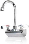 4 Inch Center Commercial Sink Faucet Wall Mount Kitchen Hand Sink Faucet, 1/2" NPT Male Inlet, Brass Constructed & Chrome Polished, with 3-1/2" Gooseneck Spout & Dual Lever Handles