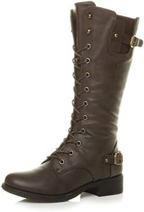 Ajvani Women's Low Heel Lace Up Zip Biker Army Military Calf Boots Size 8 39 Brown Matte