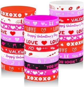 Hexiaoxiao 30pcs Valentines Day Rubber Bracelet Bulk Colorful Silicone Wristbands for Women and Kids Valentine Party Favors Supply Classroom Gifts