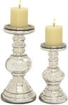 Deco 79 Glass Handmade Decorative Candle Holder Turned Style Pillar Candle Stand, Set of 2 Candlestick Holder 9", 12"H, Silver