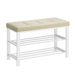 SONGMICS Shoe Bench, Storage Bench, Entryway Bench with Cushion, Shoe Shelf, Cream White and Cloud White ULBS057W02