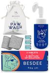 Dog Paw Cleaner Kit, No-Rinse Paw Cleaner for Dogs | Dog Paw Wash | Gentle, Safe, Fragrance-Free, pH Balanced & Deep Cleaning | Foaming Cleanser Tablets, Dog Paw Towels & Bag Included. Makes 25 oz.