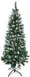 HOMCOM 5 Ft Snow Artificial Christmas Tree with Realistic Branches, Pine Cone, for Indoor Decoration, Green White