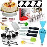 Unique Impex cake making set combo - Cake Turntable + Cake Smoother + 8-Pc Black Measuring Cups + Silicone Spatula and Brush Set + 4 Pcs Set Scraper + 12 Piece Cake Decorating Nozzle Set + 3 Pcs Multi-Function Stainless Steel Cake Icing Spatula Knife (All Product Reusable & Washable)