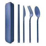 Noewmub Travel Cutlery Set with Case, Forks Knives and Spoons Set, Plastic Cutlery Set Reusable, Camping Cutlery Set for 1, Portable Cutlery Set for Lunch Box Travel Picnic Office School (Blue)