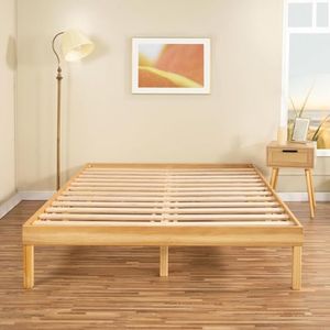 Minimalist Full Solid Pine Wood Bed Frame with Japanese-Inspired Design, 9.7-Inch Underbed Storage No Box Spring Needed, Low-Profile 300 lb Capacity for Serene Durable Living Spaces, Natural