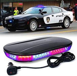 Xprite COB LED Rooftop Strobe Beacon Lights Bar, Super Bright Warning Police Safety Light 19 Flashing Patterns w/Magnetic Base for Emergency Volunteer Fire Fighters Vehicles Tow Trucks - Red&Blue
