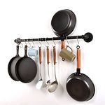 LINKPIPES Pipe Pot Pan Rack Wall Mounted Industrial Utensil Lid Holder Cookware Hanger Kitchen Organizer Hanging Bar Rail with S Hooks(36 inch,Black)