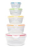 Lock & Lock Food Storage Containers with Lids Airtight - 5 Piece Nestable Round Food Containers with Lids & 4 Side Locks, Watertight, Microwave & Dishwasher Safe, BPA Free Plastic