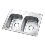 Kingston Brass Gourmetier GKTD33226 Studio Self-Rimming Double Bowl Kitchen Sink, 33-Inch L × 22-Inch W × 6-Inch H, Brushed Stainless Steel