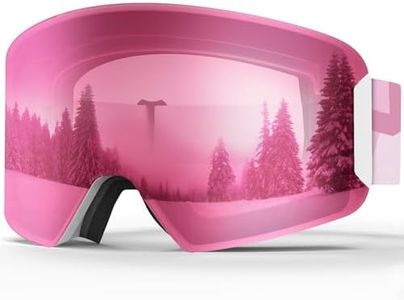 Findway Kids Ski Goggles, 100% UV Protection Kids Snow Goggles Anti-Fog Kids Snowboarding Goggles for Boys & Girls, Pink Silver Lens