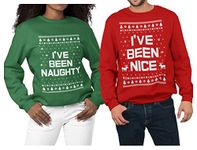 Tstars Naughty & Nice Sweatshirt Men Women Couple Matching Ugly Christmas Sweater Style Nice Red X-Large/Naughty Green Large