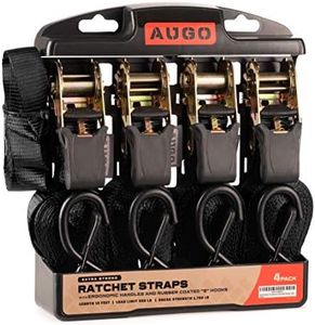 AUGO Extra Strong Ratchet Straps & Soft Loops – Pack of [4] 1” by 15’ Ratchet Straps w/ S-Hook Safety Latches & [4] Soft Loop Tie Downs – 1700Lb Break Strength for Furniture, TVs, Surfboards, Etc.