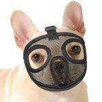 Short Snout Dog Muzzle Adjustable Breathable Mesh Bulldog Muzzle for Biting Chewing Barking Training Dog Mask Black (Basic, S)