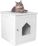 BIRDROCK HOME Cat Litter Box Furniture Enclosure - Hidden Kitty Litter Cat House with Hinged Door, Nightstand, Side Table & Pet Crate, Indoor & Outdoor Wood Cabinet for Small Cats and Dogs - White