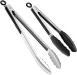 ChefAide Set of 2 Cooking Tongs,18/8 Stainless Steel and Silicone Rubber Grips with 600ºF High Heat-Resistant,Kitchen Utensils,Cooking Utensils for Grill,Salad,BBQ,Frying,Baking,Serving 9/12 inches