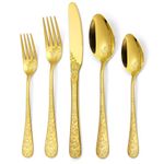 Cutlery Set Gold | 30 Piece Gold Stainless Steel Flatware Set| Engraved Rose Pattern | Forks,Spoons & Knives for Home,Restuarant,Party Supplies & Buffet Table,Serves 6 People