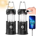 2024 Rechargeable Mini Solar Camp Lanterns - Collapsible Portable LED Camping Lantern for Power Outages Lightweight Flashlight Survival Kits for Indoor Outdoor Tent Home Emergency Essentials Hiking