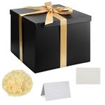 Gift Box Set, Black Gift Box with Lids Deep Gift Box with Ribbon 23x23x18cm Gift Box Shredded Tissue Paper Greeting Cards for Christmas Birthday Wedding Anniversary