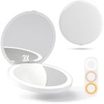 TAILI Makeup Mirror for Purses,Compact Pocket Mirror with Touch Dimming, 1X/3X Magnifying & 3 Colors Led Lighted,USB Rechargeable,Portable for Folding,Handheld,Travel,Gift,White