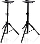 Pyle Dual Studio Monitor 2 Speaker Stand Mount Kit - Heavy Duty Tripod Pair and Height Adjustable from 34" to 53" W/Metal Platform Base - PSTND32, Black
