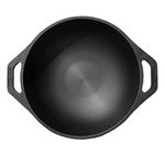 DYNAMIC COOKWARES Premium Pre Seasoned Naturally Non Stick Kadai - 10 Inch Cast Iron Kadaai for Induction Stove – Even Matte Finish Iron Wok – Ultra Thick Base for Even Cooking Wok with Dual Handle