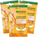 3x Garnier SkinActive Anti-Fatigue Eye Contour Mask with Orange Juice and Hyaluronic Acid for Dull and Tired Eyes Ice Effect - 3 Packs of 1 Application