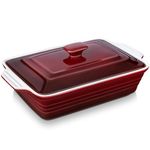 LOVECASA Casserole Dish, 4300 ml Casserole, Stoneware Shallow Rectangular Dish with Lids, Oven to Table Lasagne/Pie/Casserole/Tapas/Baking Dish for Home Kitchens, Red