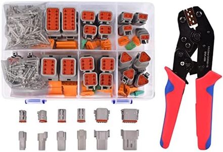 Amliber 174Pcs 12 Kits Deutsch Connector Kit With Ratcheting Wire Crimper, 2 3 4 6 8 12 Pin Connectors Automotive Electrical Connectors With Size 16 Stamped Contacts IP68 Waterproof (ID-008-C)