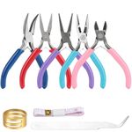 5 Pcs Jewellery Pliers Set, Jewellery Making Tools, Jewellery Making Pliers Tools, Diagonal Round Nose Needle Nose Pliers for Crafting for Jewelry Repair Model Pliers, with Tweezers Ring Ruler