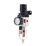 SNS AW3000-N02A Compressed Air Filter Regulator Piggyback Combo 1/4”NPT-Metal Bowl, semi-auto Drain, Bracket, Gauge