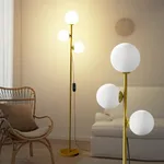 Hisummer Mid Century Modern Floor Lamp for Living Room, 3 Globe Lights Tall Gold Standing Lamp with Frosted Glass Shades and Bulbs Included, Dimmable Vintage Floor Lamps for Bedroom Office Reading