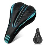 MSDADA Bike Seat Cushion Gel Padded Bike Seat Cover for Men & Women Comfort - Soft Bicycle Seat Cushion for Indoor & Outdoor, Exercise/Spin/Stationary/Mountain/Road Bikes - Cyan