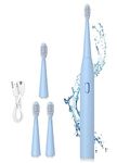 US1984 Sonic Electric Toothbrush for Kids Adults with 5 Modes, 4 Brush Heads & Rechargeable Battery Last up to 30 Days, Ultra Soft Nylon Bristles, IPX7 Waterproof, Electric Power Tooth brush (Light Blue)