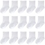 Baby Socks Newborn White Crew Socks 15 Pack Infant Dress Socks Baptism Christening Baby Girls Boys (White, 0-3 Months)