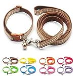 Doggie Style Store Small Dog Puppy Pet Cat Kitten Collar and Lead Set Check Design Nylon with Bell Adjustable Quick Release Clip Leash Brown