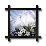 Poster N Frames Cross Wooden Frame Hand-Crafted Photo of Pigeon Bird (16.5x16.5inch, Multicolour)