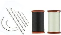 Upholstery Repair Kit with 2 Spools (1 White & 1 Black Spool) and 7 Different Sized Needles | Leather Repair Kit, Furniture, Clothes, Car, Fabric, Couch, Vinyl, Boat, Seat, Carpet, Shoe | Patch Fabric