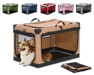 Petsfit Soft Dog Kennel, Adjustable Fabric Cover by Spiral Iron Pipe, Chew Proof 3 Door Design Dog Travel Crate 76 cm L x 50 cm W x 49 cm H Khaki