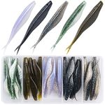 Bombrooster Fishing Bait Soft Plastic Fishing Lure, 5in Salty Split Tail Jerk Shad Minnows Lure for Bass Fishing, Swimming Jerk Bait 30 Pcs with Tackle Box…