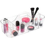 mDesign Bathroom Caddy — Makeup Organiser for Palettes, Sprays, Soaps and Accessories — Shower Basket with Handle and Several Compartments — Clear