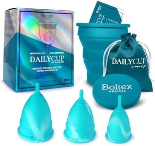 Coupe menstruelle DAILY CUP ALL-IN-ONE SET de BOLTEX MEDICAL. Conçue pour Confort Quotidien. Comprend un Stérilisateur, 3 Coupes DAILY CUP : Tailles S, M, L et une Pochette