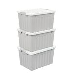 Cetomo 15L*3 Storage Boxes with Lids, Plastic Storage Bins with Latching Buckles, Click Closure, Stackable, Nesting, Organizer for Home Office Clothes, Gray, 15L-3 Pack