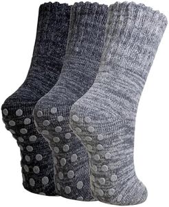 SeeyAN Merino Wool Grip Socks For Womens Non Slip Ski Boot Hiking Thermal Winter Warm Cozy Anti Skid Socks 3 Pairs (3 Pairs Grey)