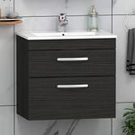 600mm Wall Hung Bathroom Vanity Unit Minimalist Basin 2 Drawers Storage Cabinet Furniture - Hale Black